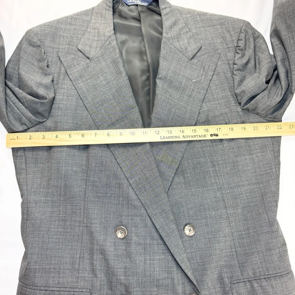 Vtg Polo Ralph Lauren Suit Jacket 42XL Relaxed Fit Double Breasted Wool 90s Gray